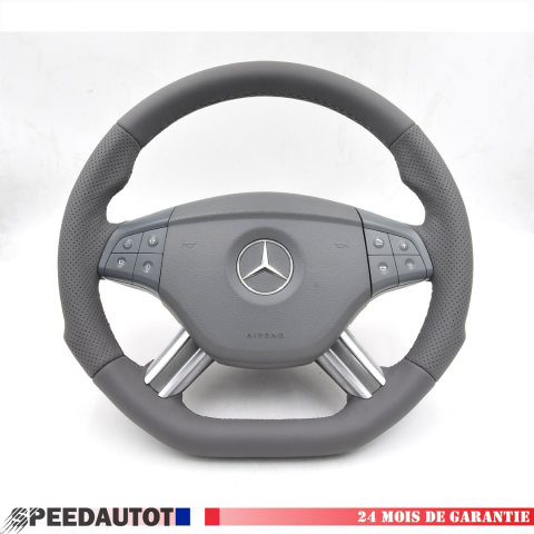 Volant Aplati Gris Cuir Multifonction Mercedes ML W164 Avec DSG Airbag 