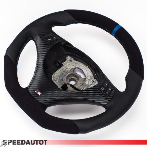 Abgeflacht Alcantara Lederlenkrad BMW M-POWER E87, e88 NEU LEDER - BLENDE  BLAU 